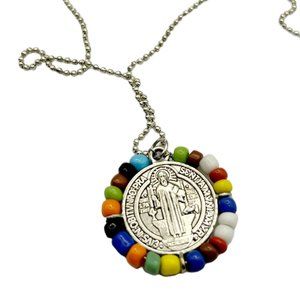 Multicolor Beaded St Benedict  Necklace